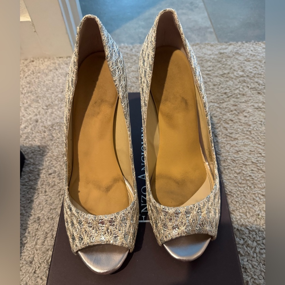 Elegant Silver Peep-Toe Heels